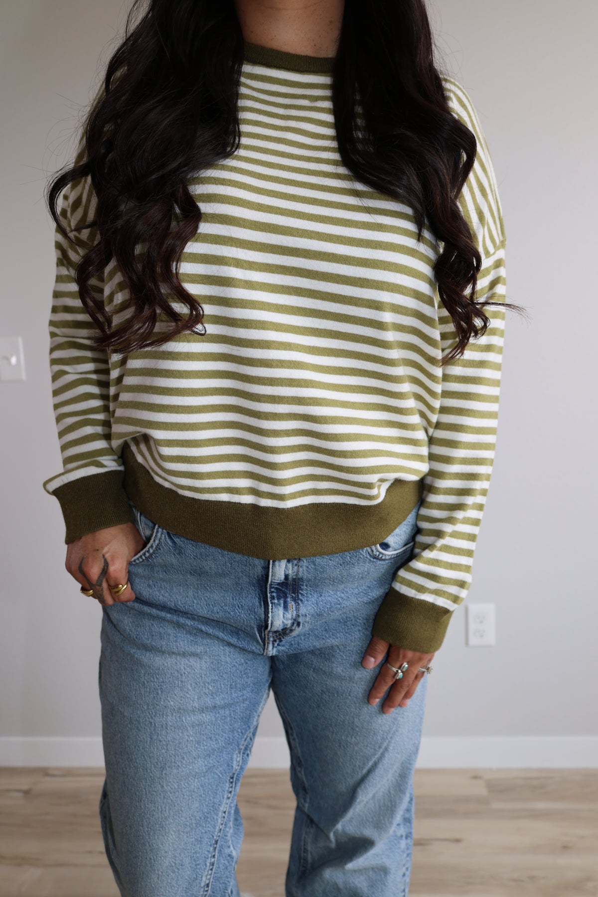 Last Train Home striped contrast collar knit top