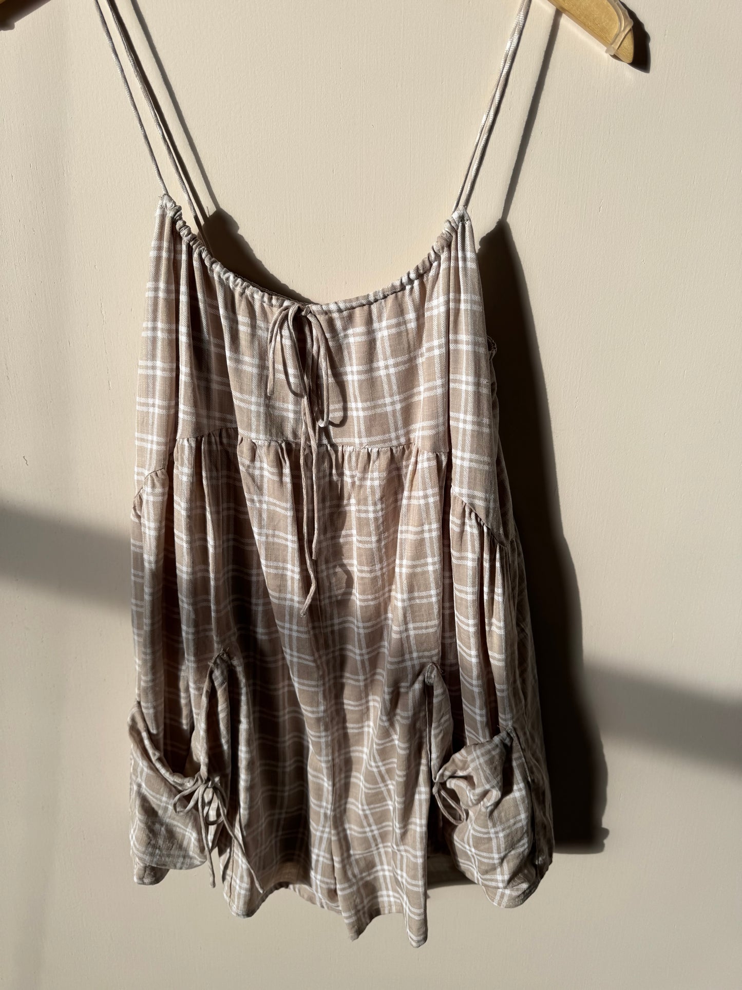 Klesis - Brown/Cream Sinch Strap loose-fit Romper w/ Pockets