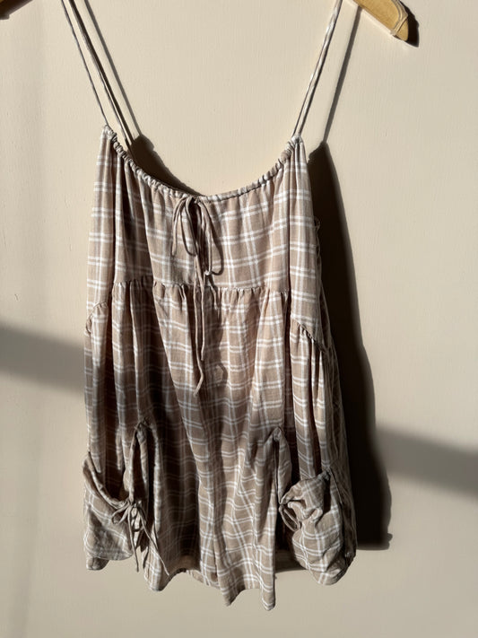 Klesis - Brown/Cream Sinch Strap loose-fit Romper w/ Pockets