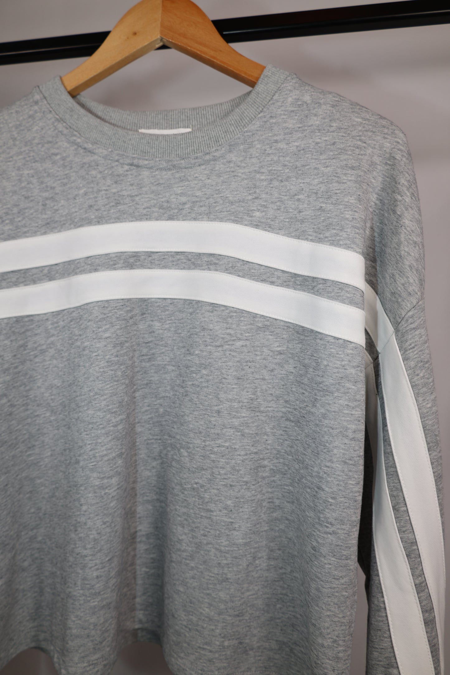 Wishlist - Grey/White Stripe Cropped Crewneck