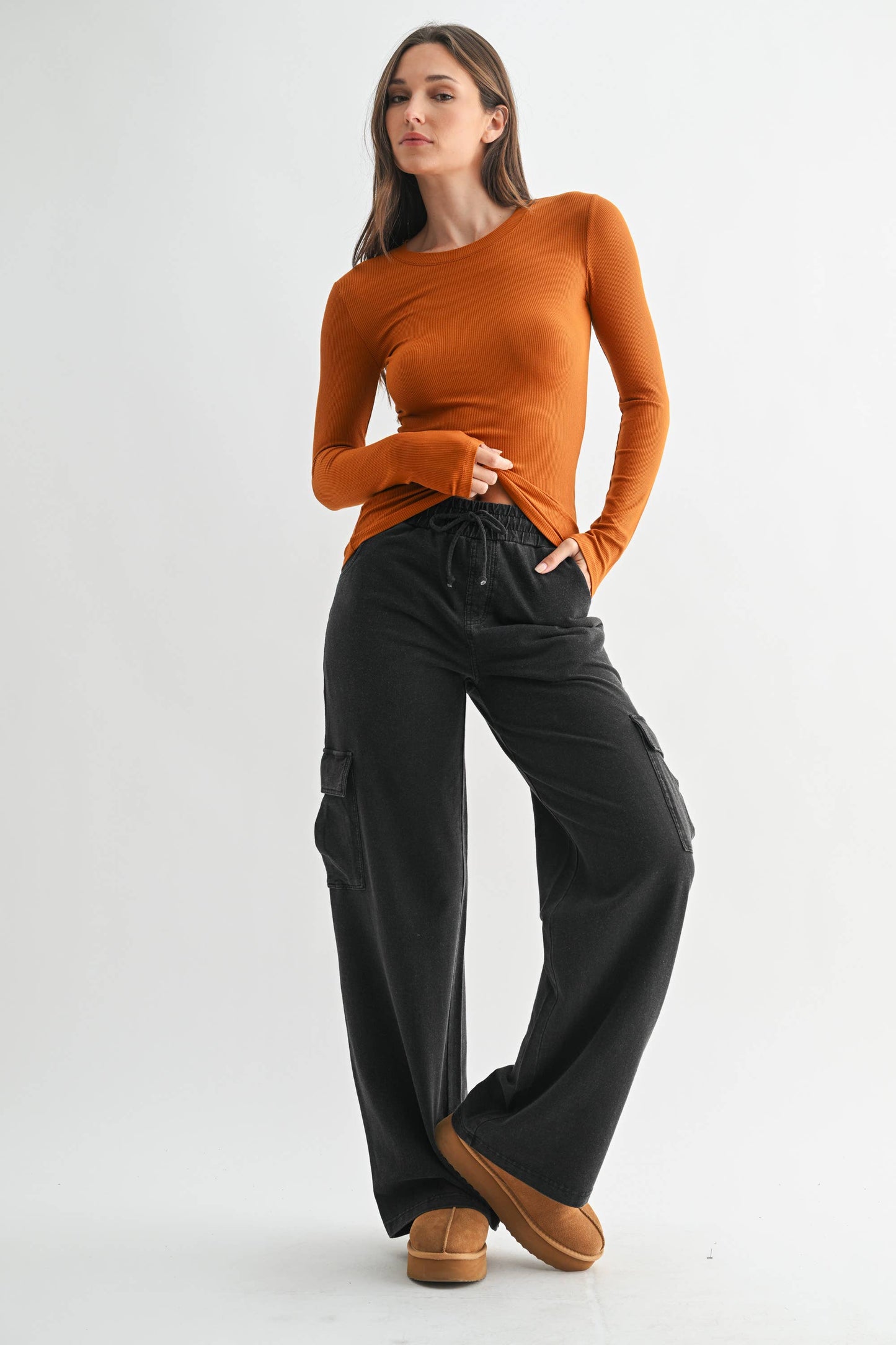 Mono B - Essential Long-Sleeved Micro-Ribbed Athleisure Top