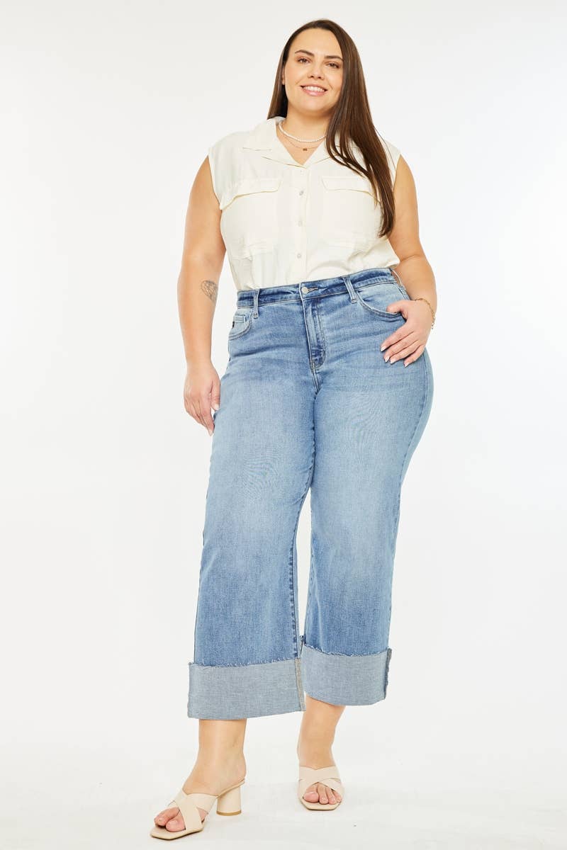 Kan Can USA - PLUS HIGH RISE CROP WIDE LEG JEANS