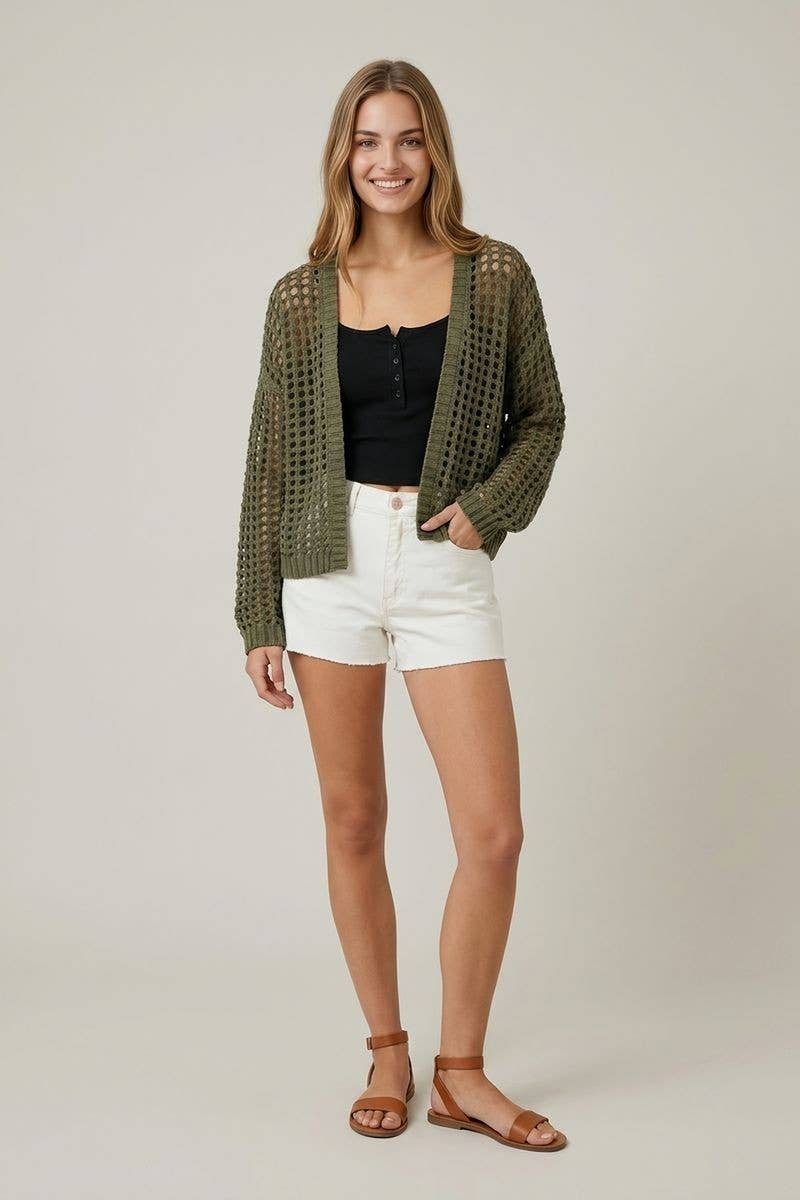 Doe and Rae - CROCHET FISHNET CROPPED OPEN CARDIGAN - 10685J