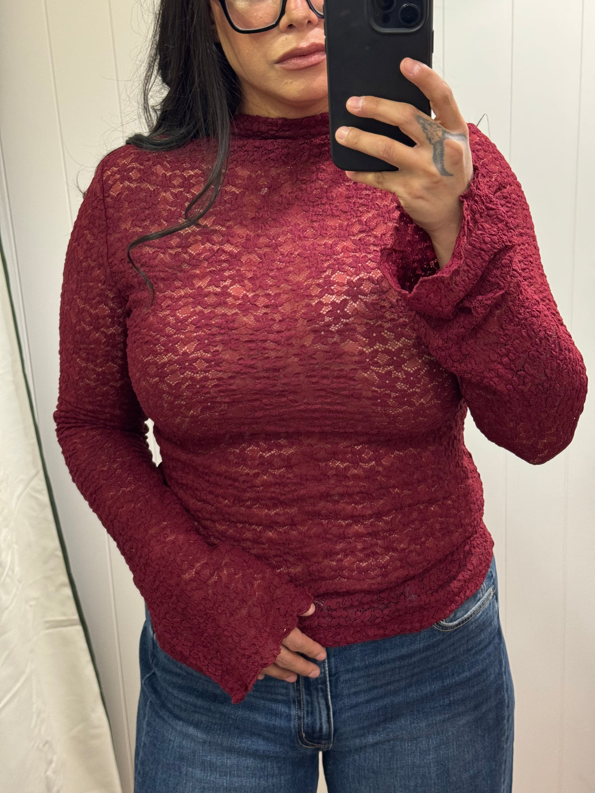 Missed Connection lace mock neck long sleeve
