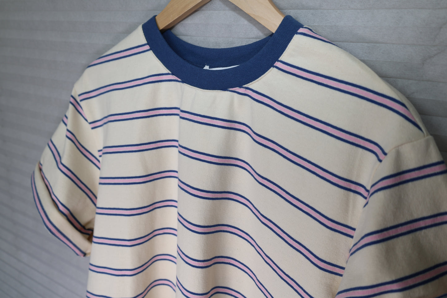 Buttermelon - Navy/Pink Boxy Striped Cropped Tee