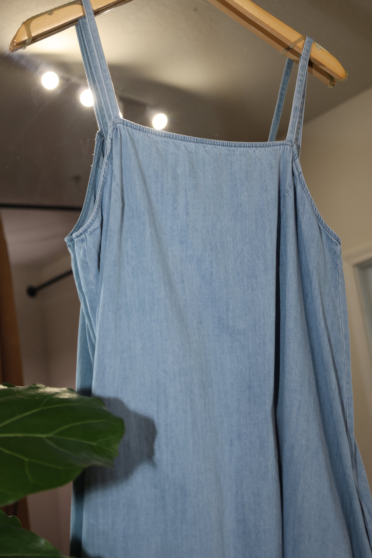 Chambray denim strappy maxi dress with pockets 