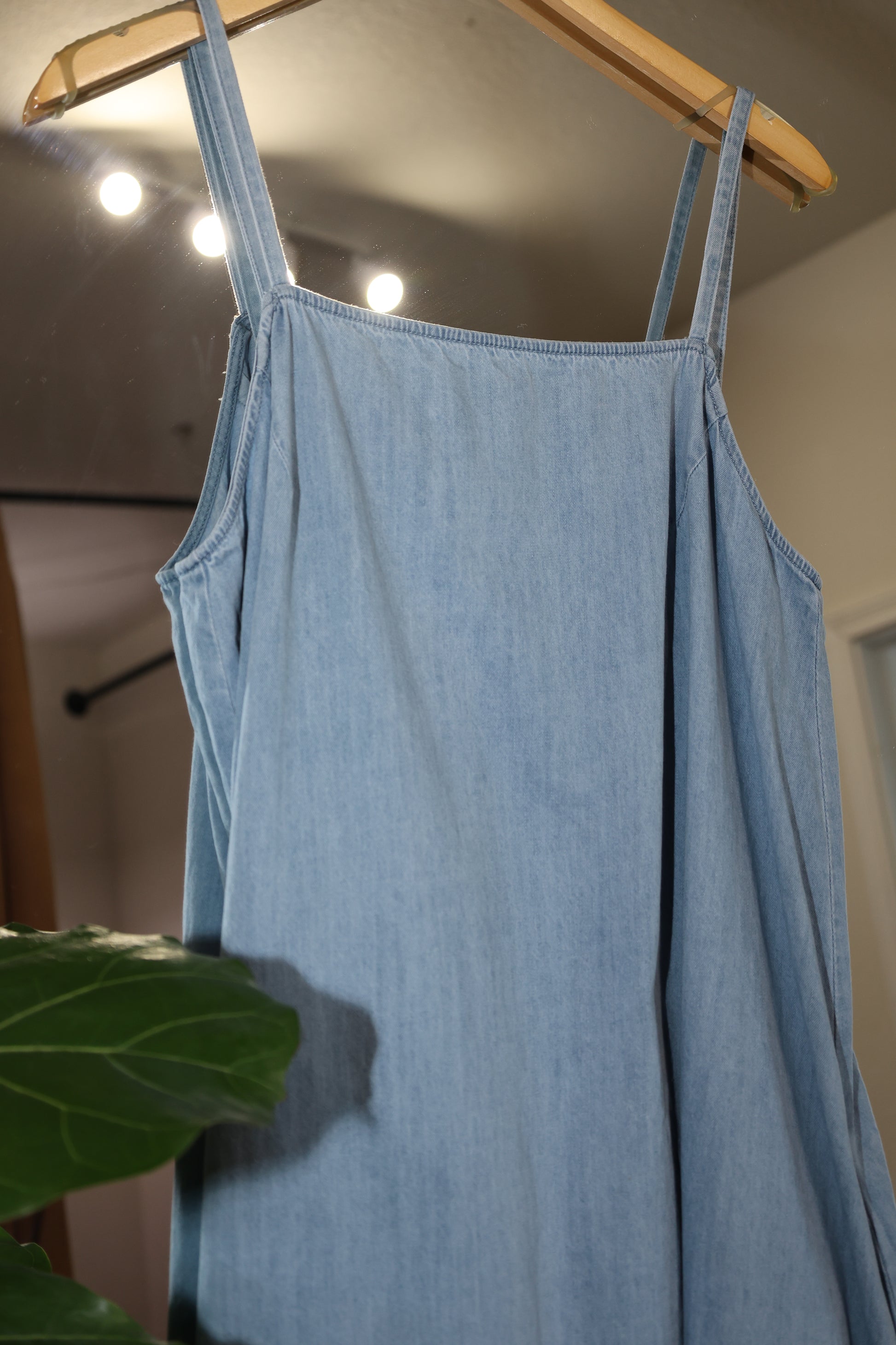 Chambray denim strappy maxi dress with pockets 