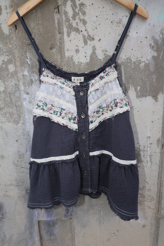 POL - Floral & Lace Patchwork Gauze Tank