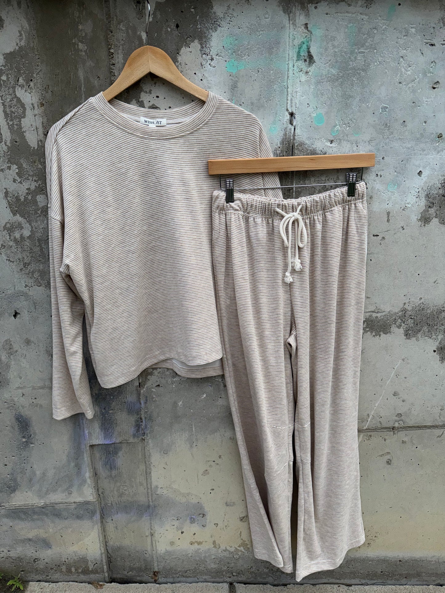 Wishlist - Taupe/Cream Soft Wide-leg Pants w/ Drawstring