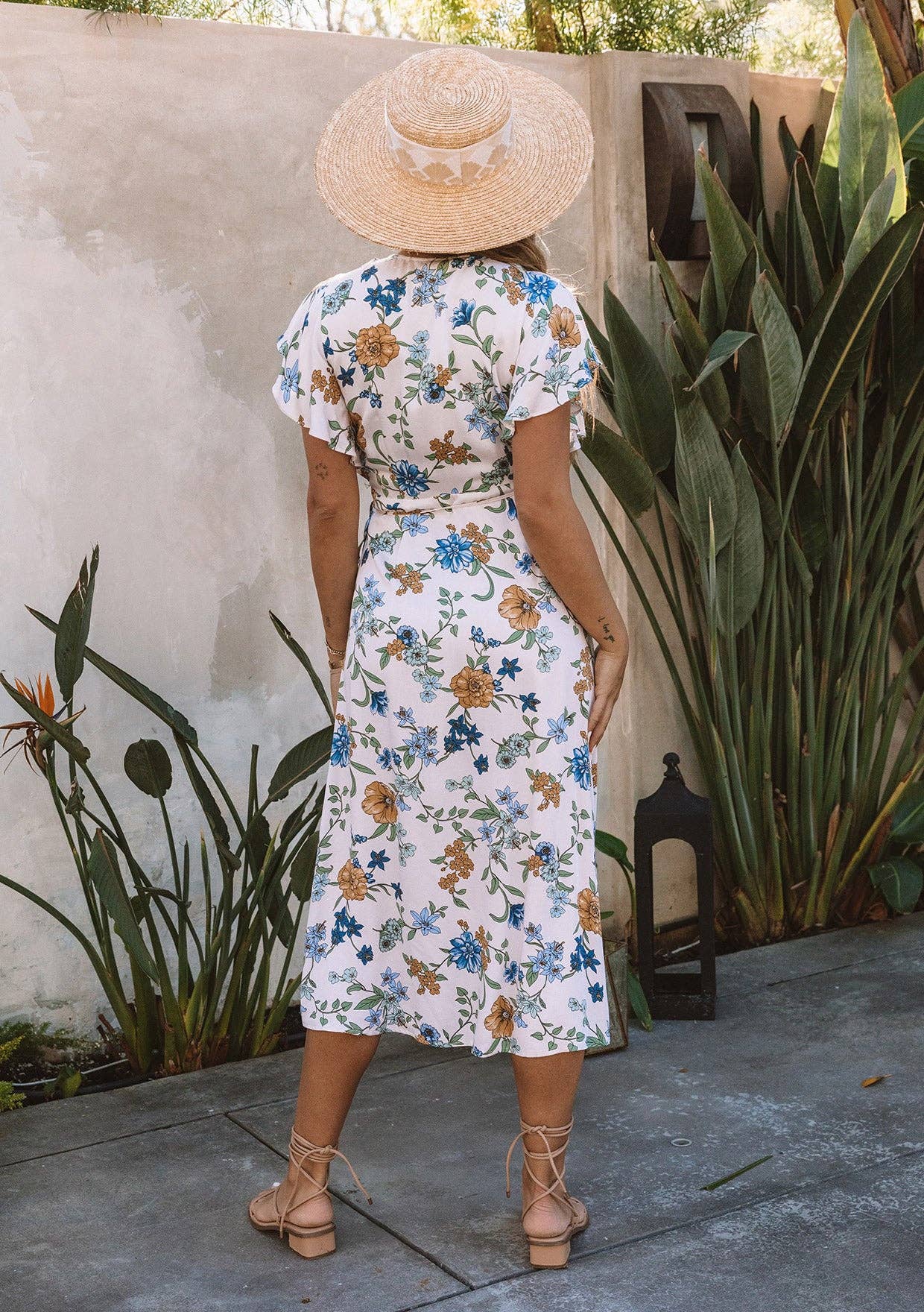 Lovestitch - Floral Short Flutter Sleeve Midi Wrap Dress