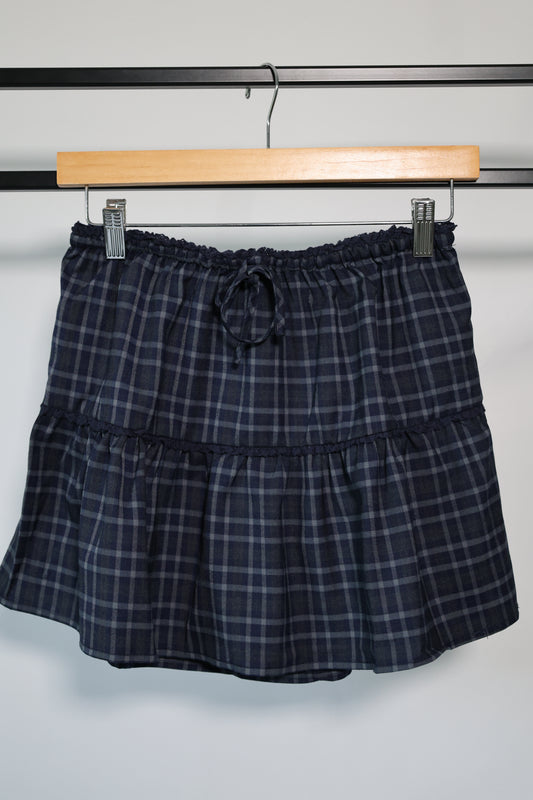 Wishlist - Navy Plaid Flare Skirt w/ Drawstring