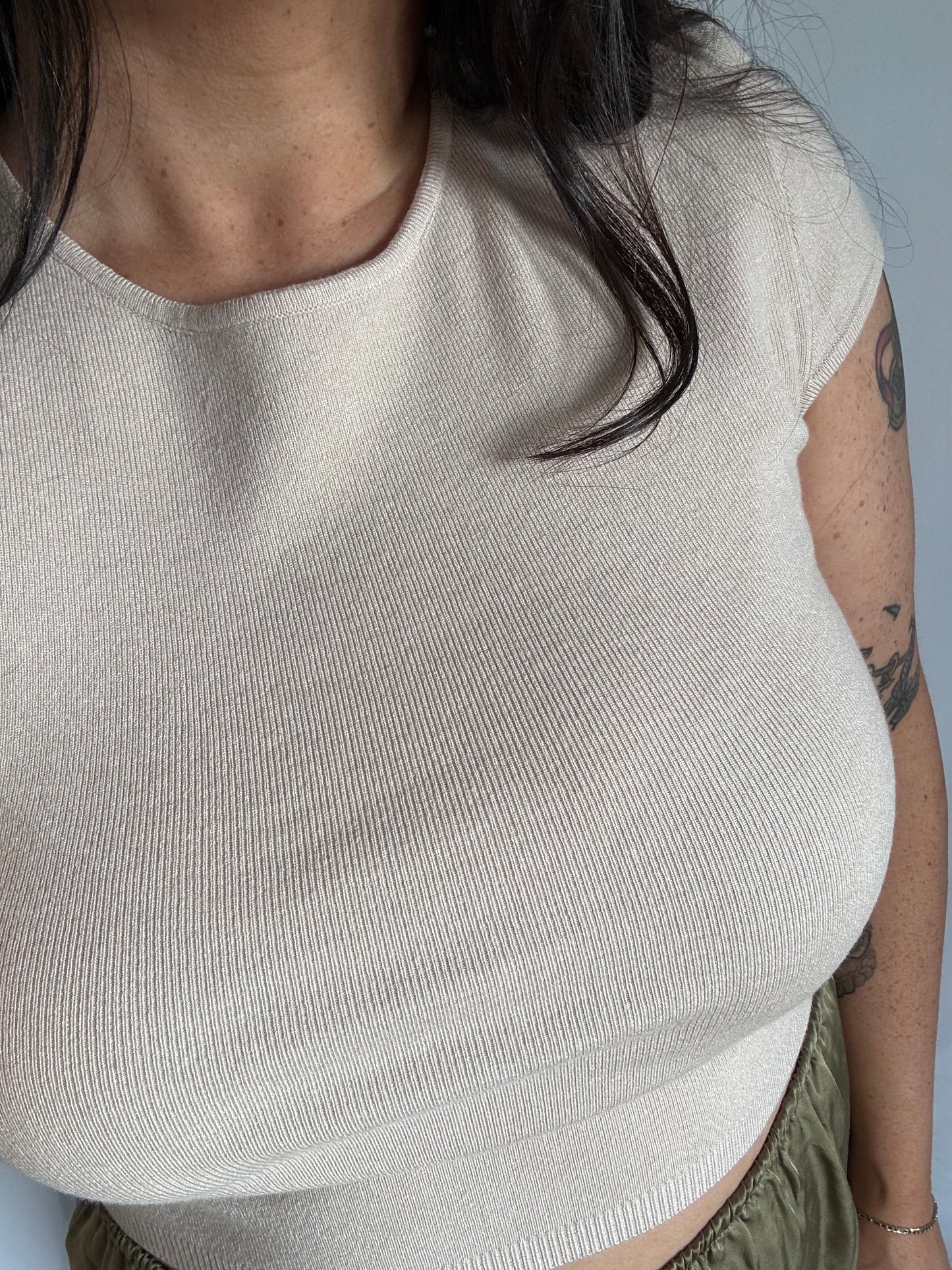 Have We Met round neck cap sleeve sweater top