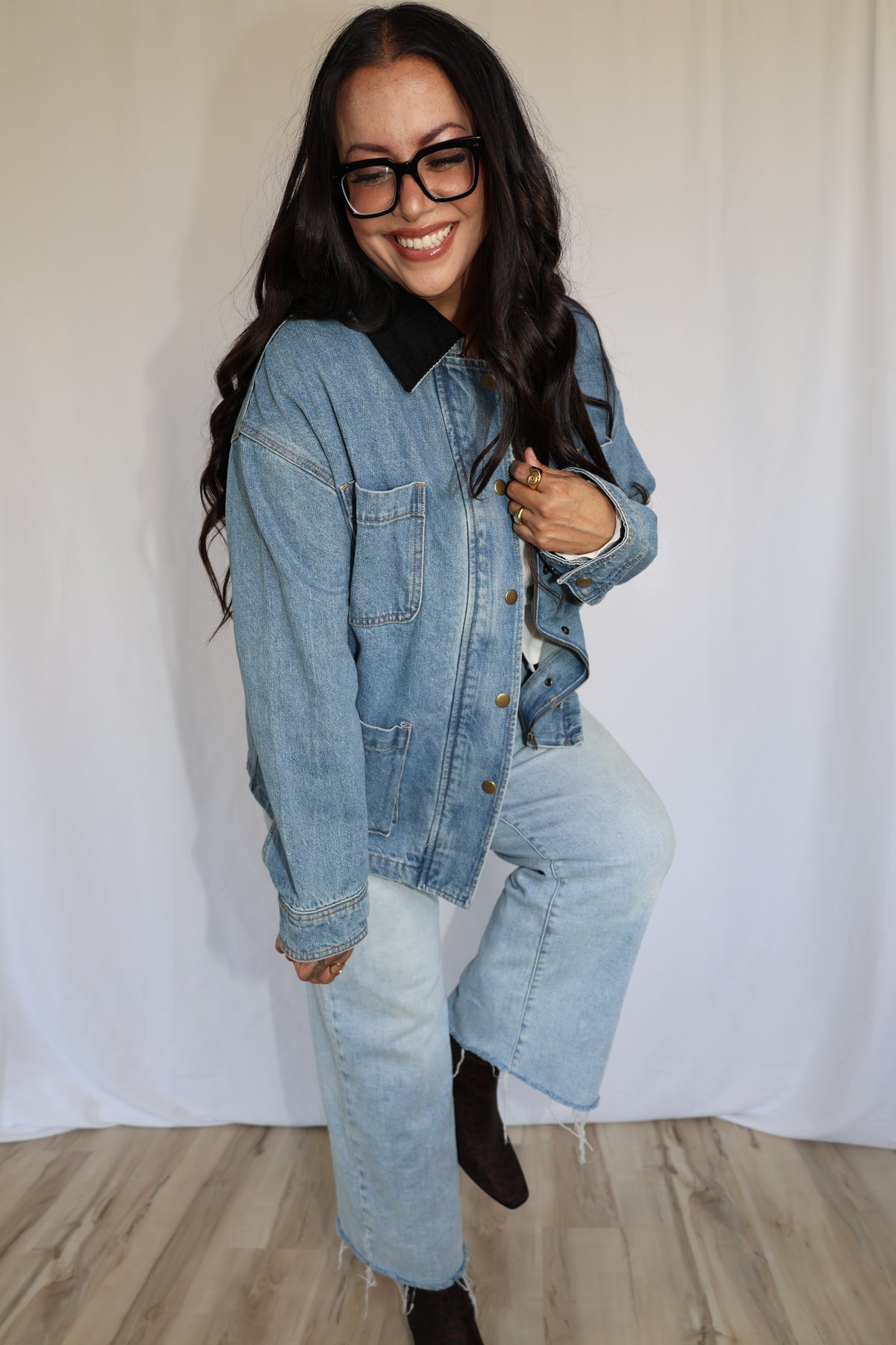 Make Them Look corduroy collar denim utility jacket