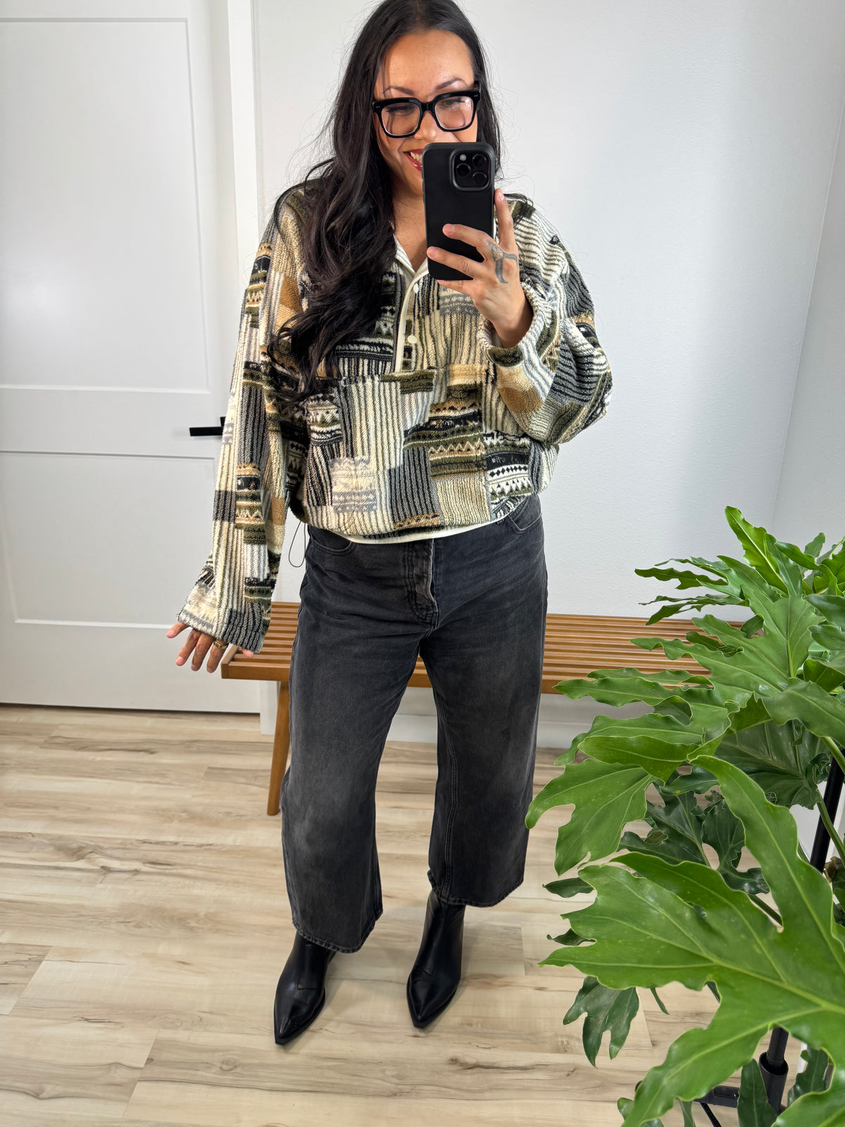 Find The Whimsy patchwork fleece snap pullover