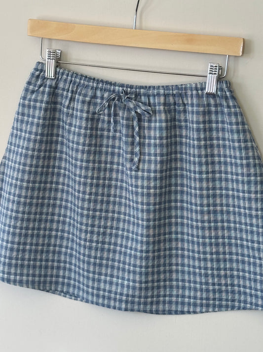 Wishlist - Dark Blue/White Plaid Mini Skirt w/ Drawstring