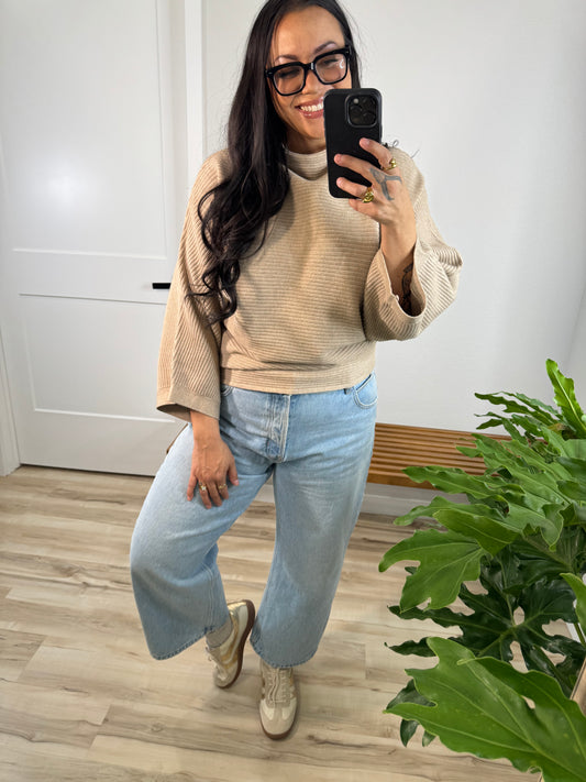 I Wish I Knew ribbed knit mock neck pullover sweater