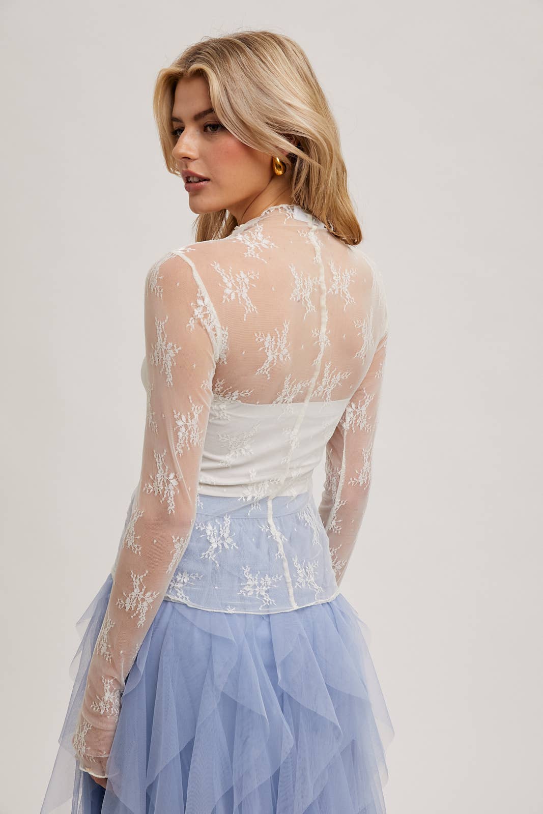 Bluivy - FLORAL EMBROIDERY LACE MESH LAYERING TOP