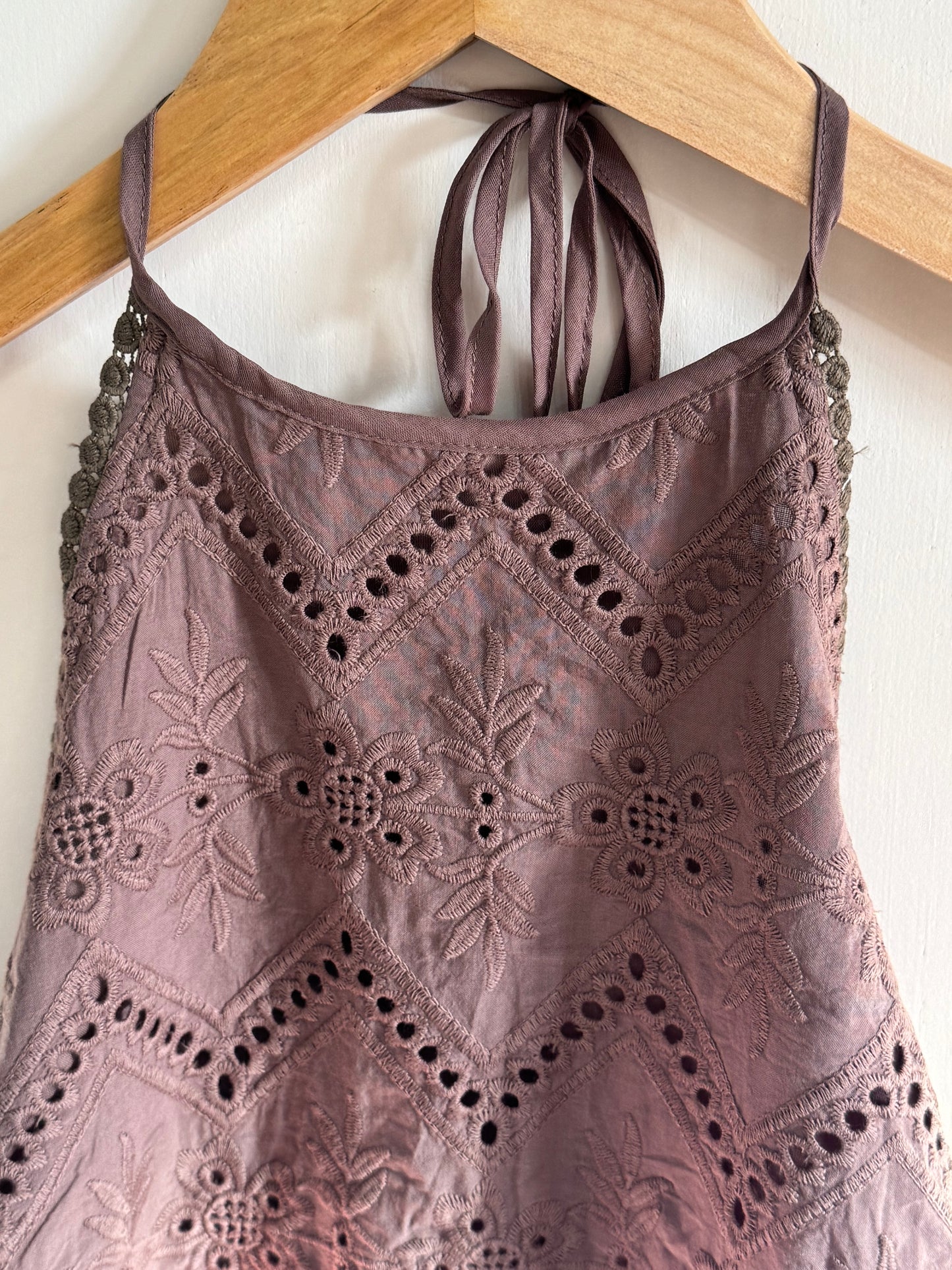 Mustard Seed - Embroidered Eyelet Open-back Halter-neck Top