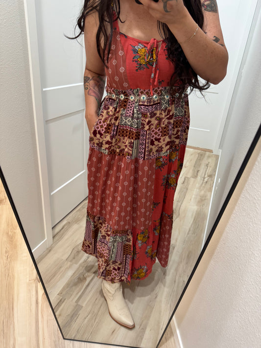 Wishlist - Multicolor Patchwork Tiered Maxi Dress