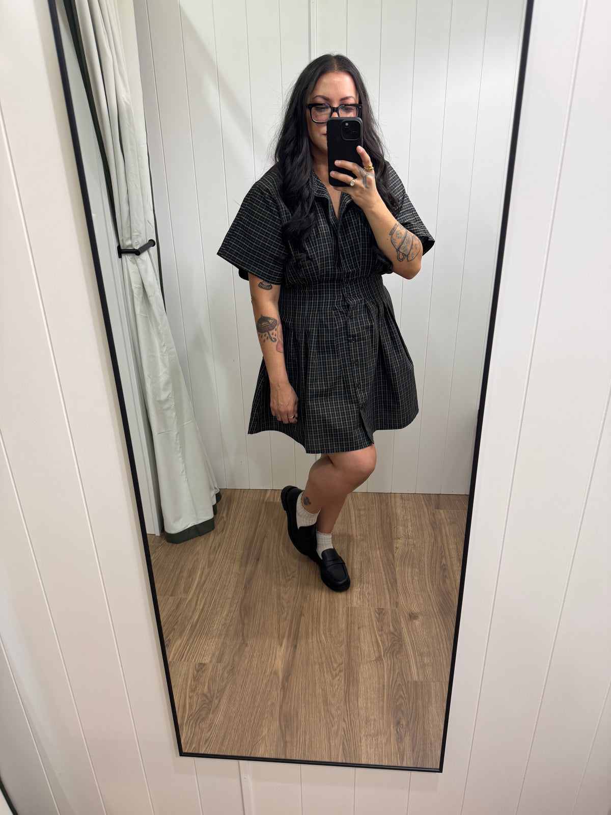 Thought You'd Never Ask plaid short button front dress