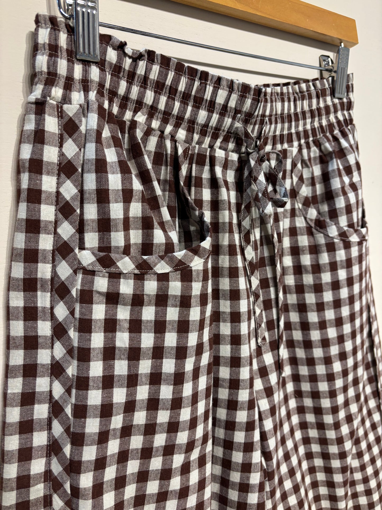 Chocolate Gingham Relaxed Fit Barrel Pants