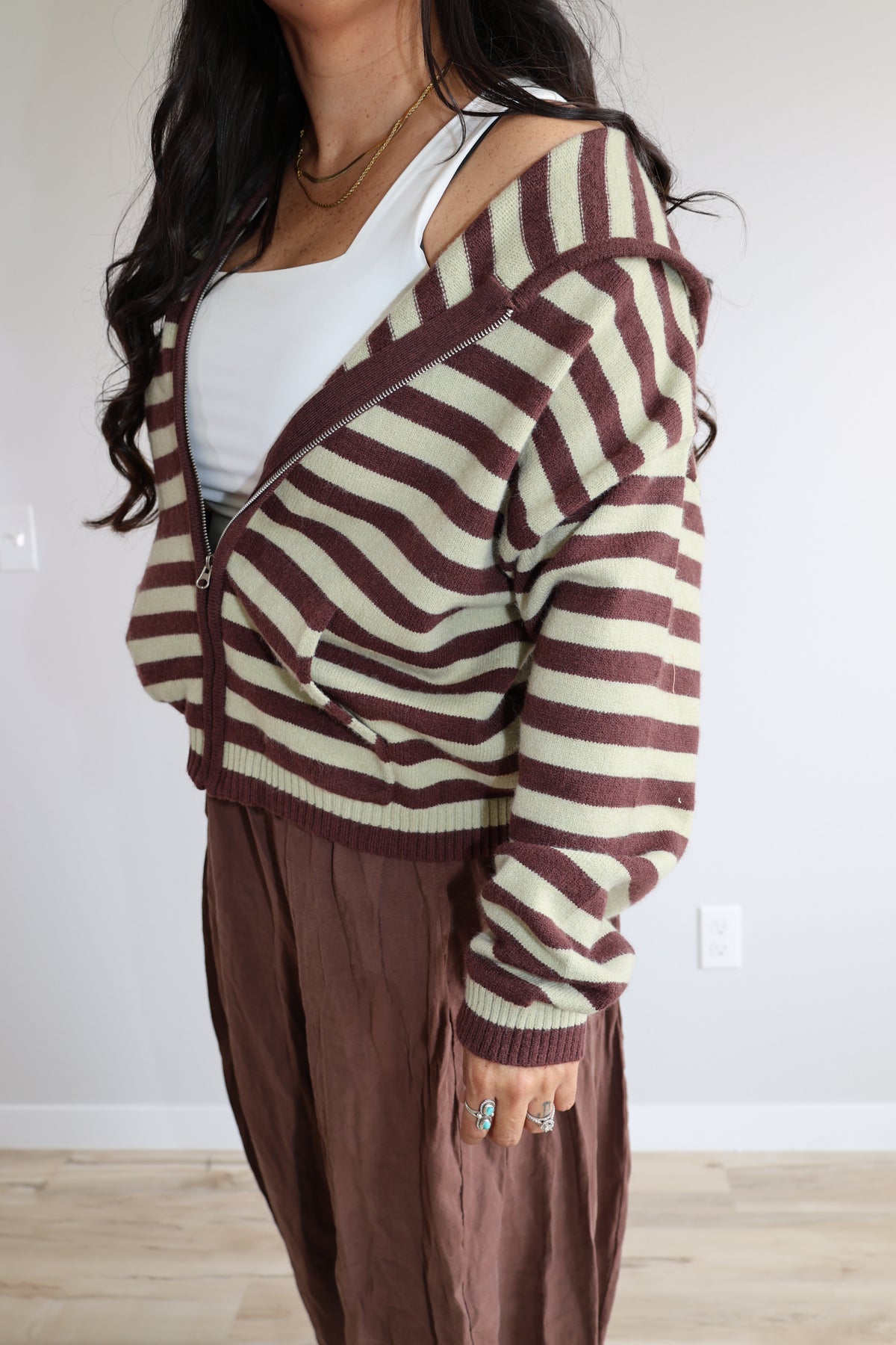Hold That Thought striped knit hooded sweater