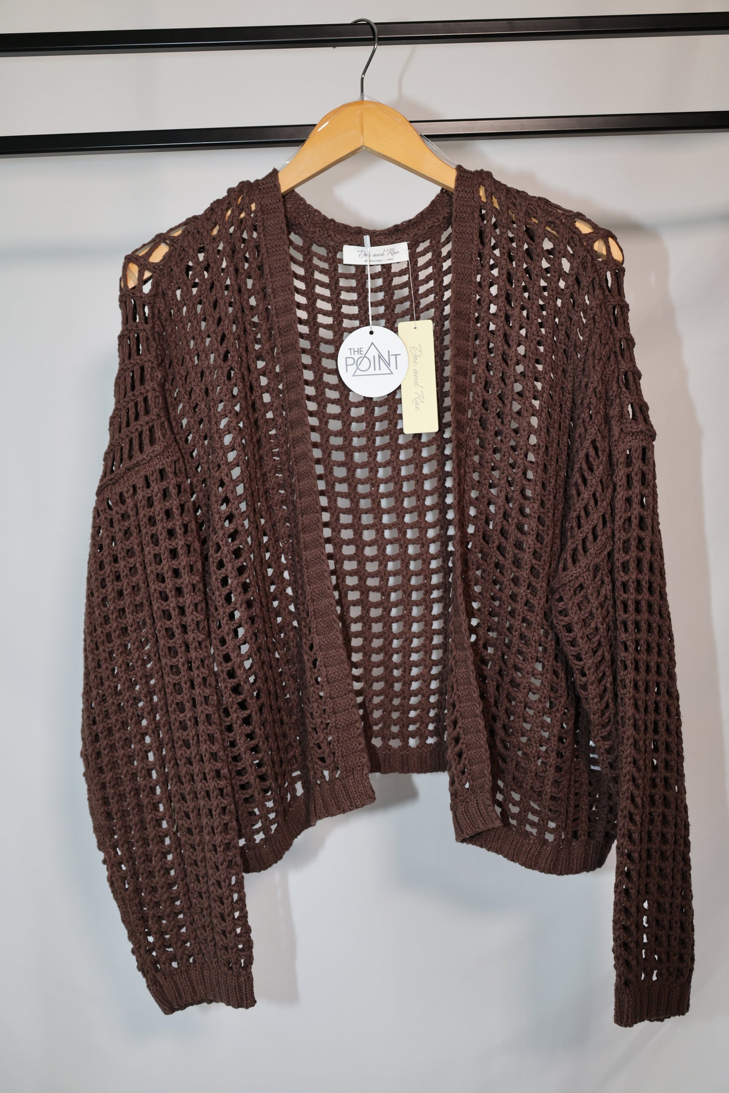 Doe and Rae - Chocolate Fishnet Crochet Cardigan