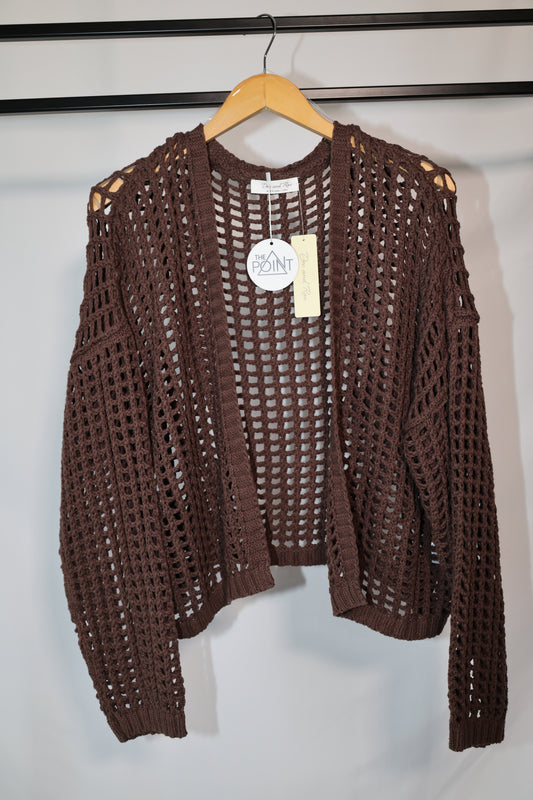 Doe and Rae - Chocolate Fishnet Crochet Cardigan