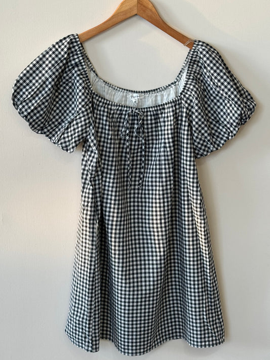 Forte by Listicle - Navy Gingham Puff Sleeve Mini Dress