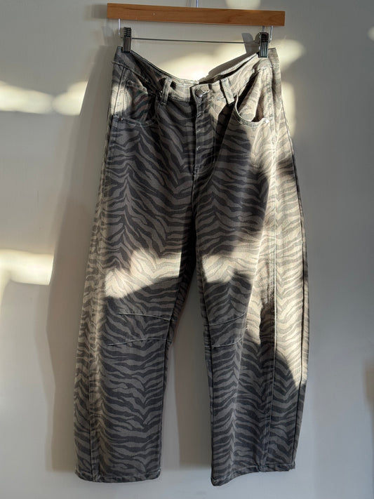 Listicle - Zebra Print Barrel Jeans 100% Cotton