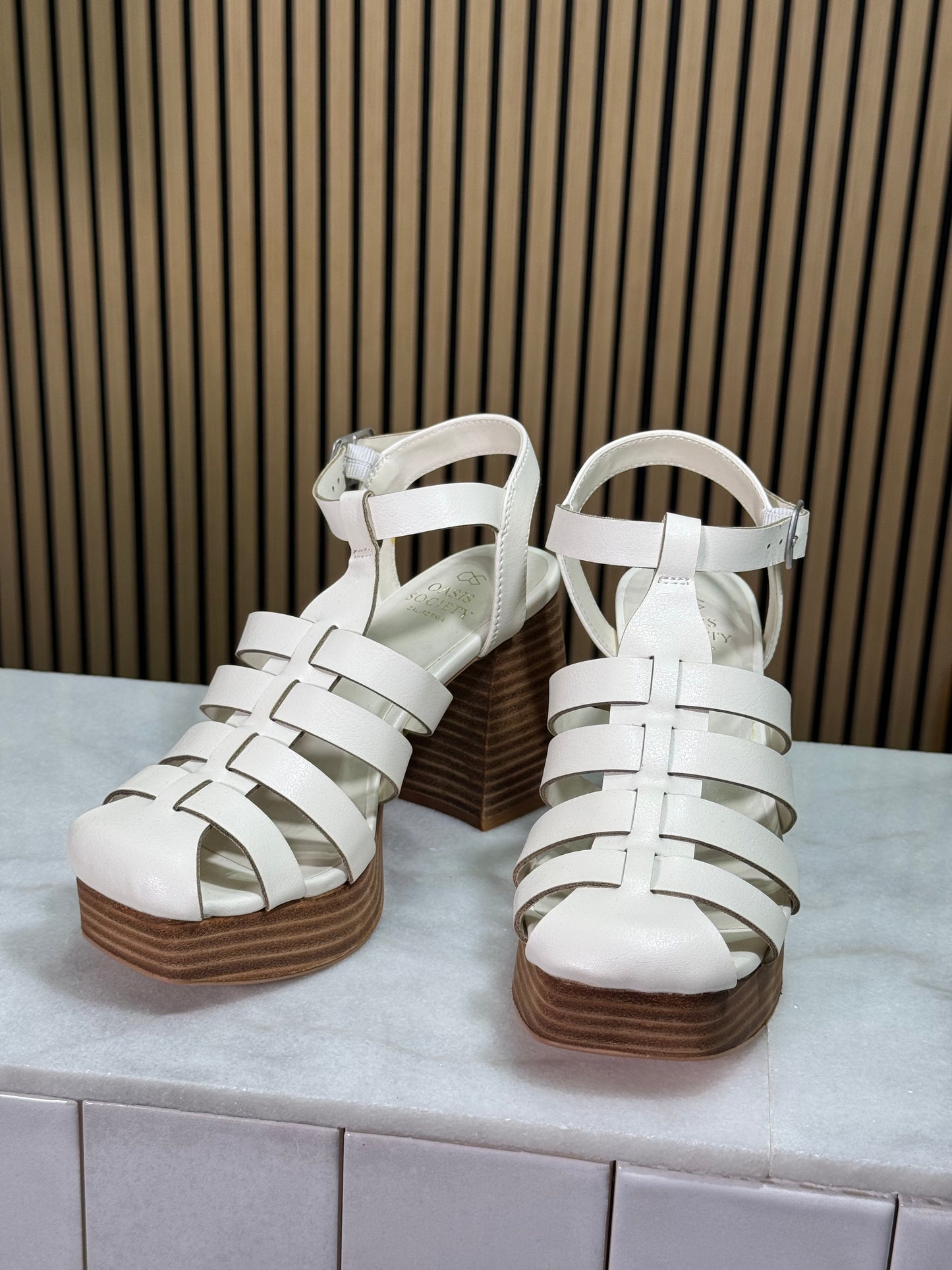 OASIS SOCIETY - The Hailee White | Gladiator Cage Platform Heels