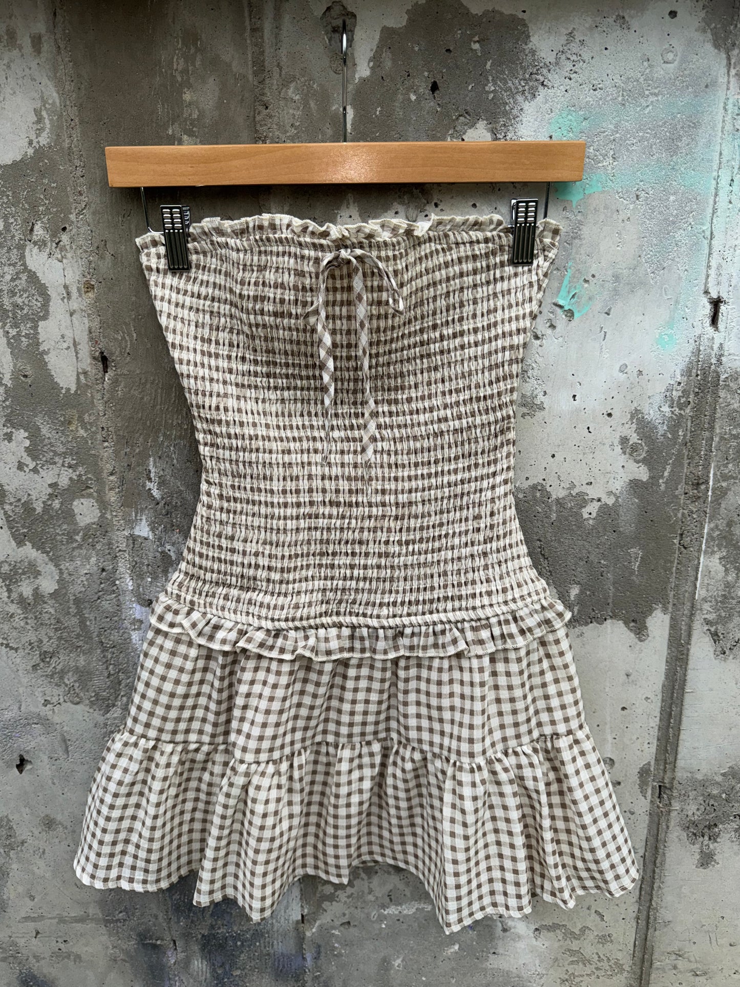 Le Lis - Brown Gingham Lace Trim Sleeveless Dress