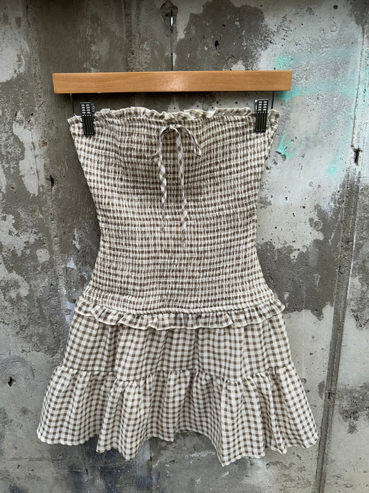 Le Lis - Brown Gingham Lace Trim Sleeveless Dress