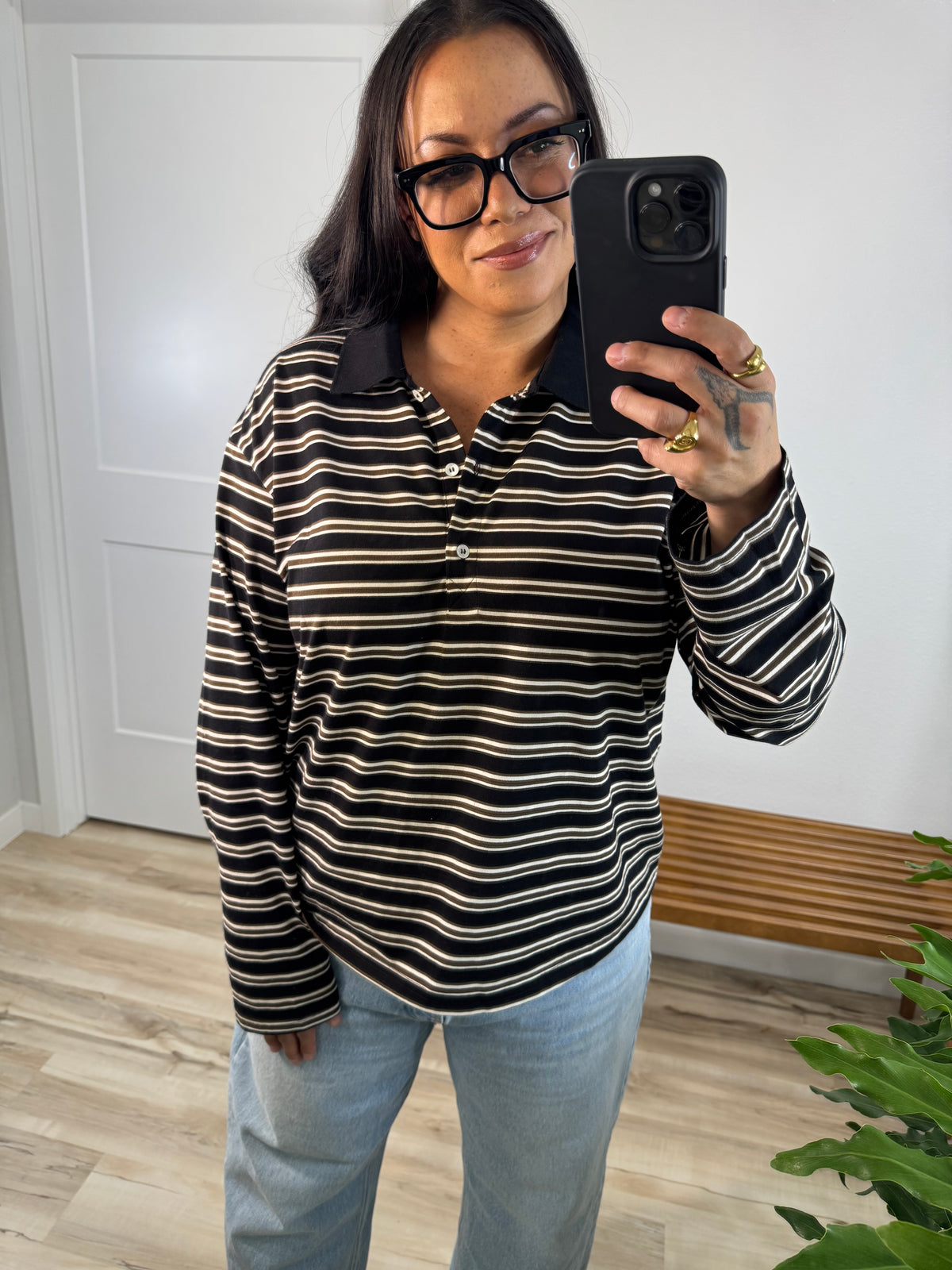 Let Things Be polo stripe long sleeve shirt