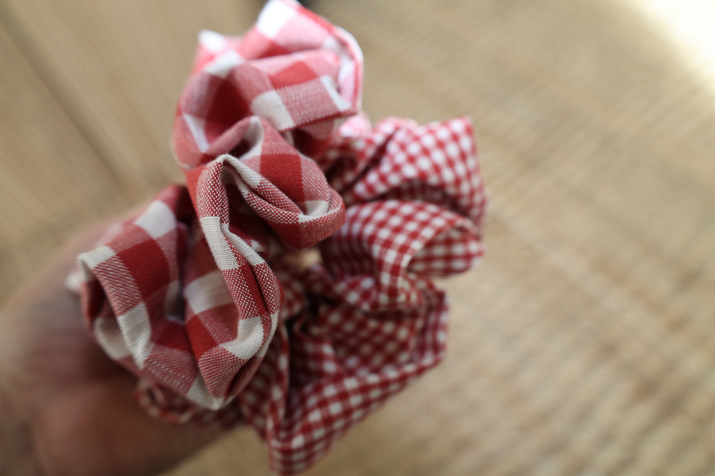 Adorro - Red Gingham Scrunchies (Set of 2)