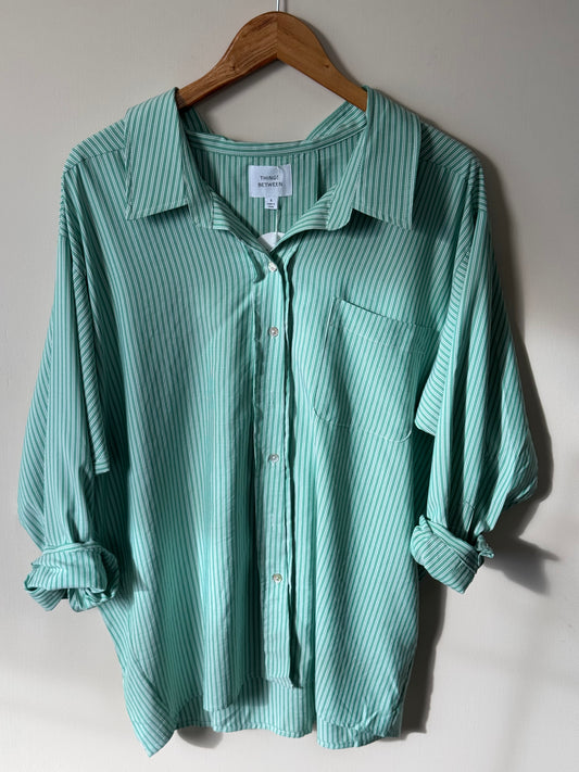 Things Between - Green/White Stripe Oversized Button-Up Shirt