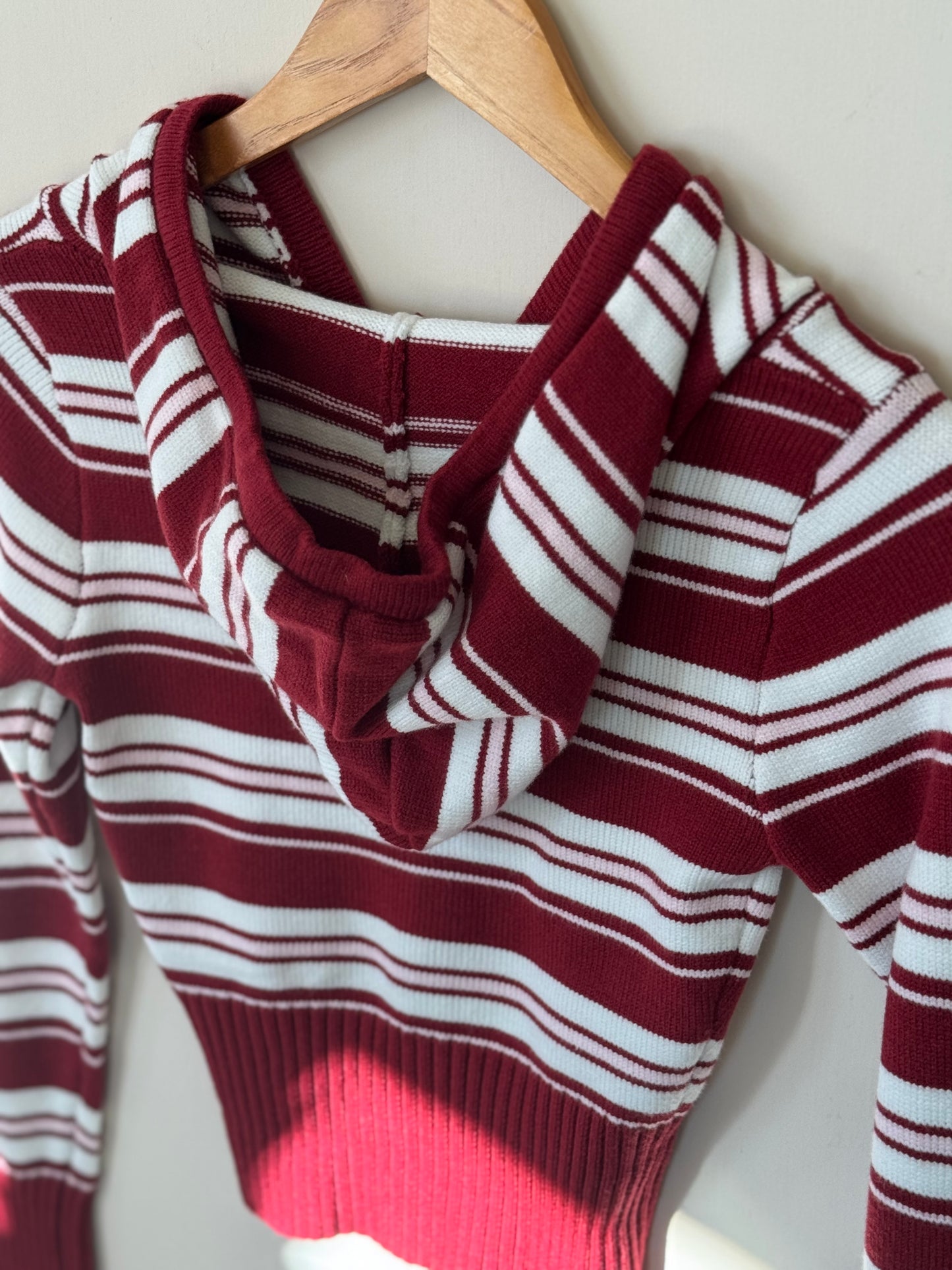 Kimberly C - Red & Pink Candy Stripe Zip-up Cropped Hoodie