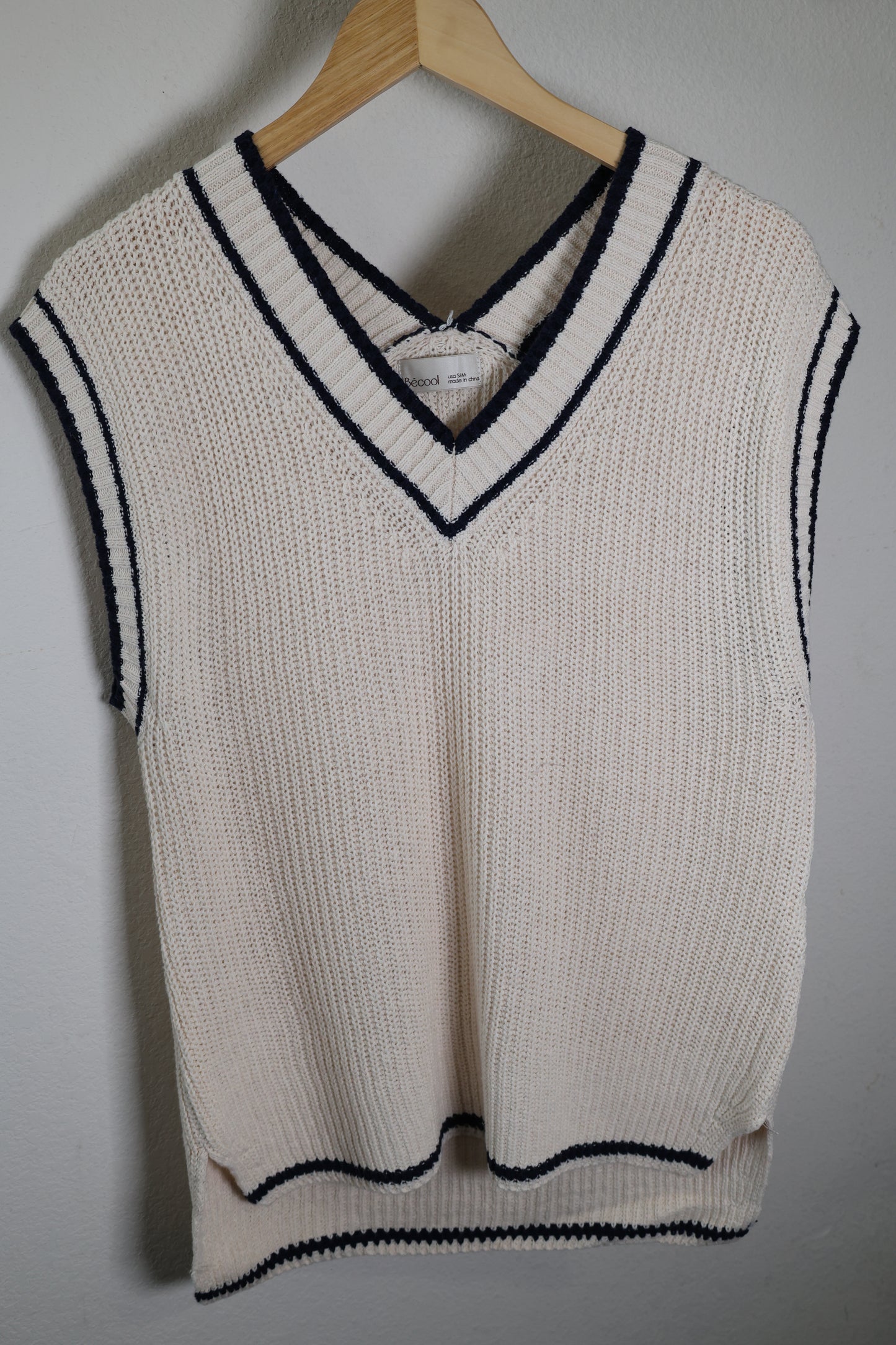 VARSITY STYLE SWEATER VEST WITH ACCENT STRIPE