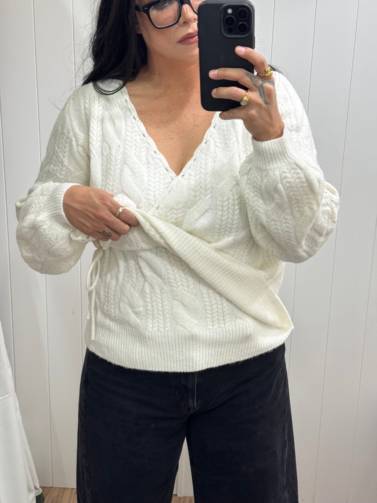 Make The Most Of It side wrap cable knit cardigan