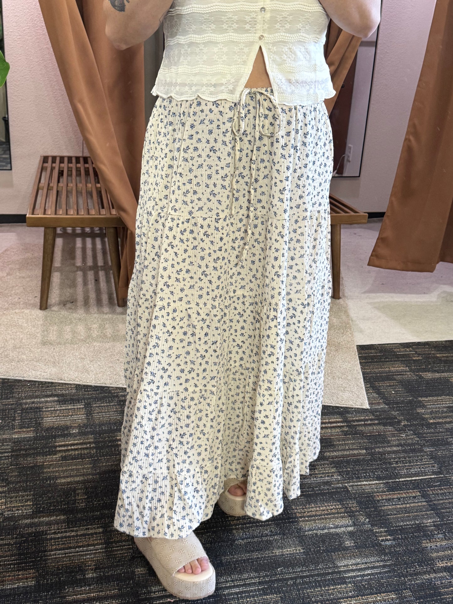 Baevely by Wellmade USA - PLUS SIZE PRINTED FLORAL ELASTIC WAIST TIERED MAXI SKIRT