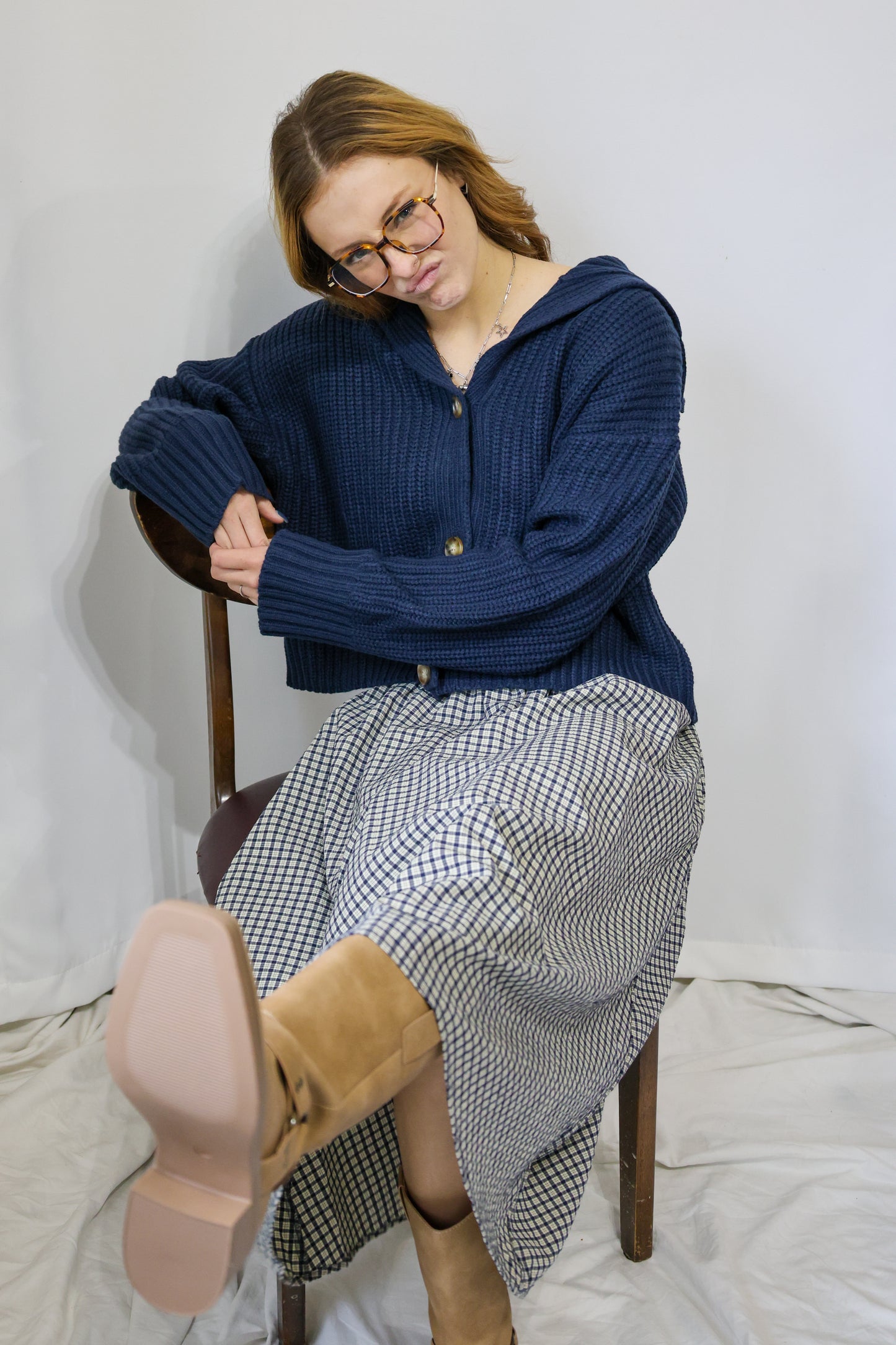 Sunday Edition Navy Cream Midi Skirt