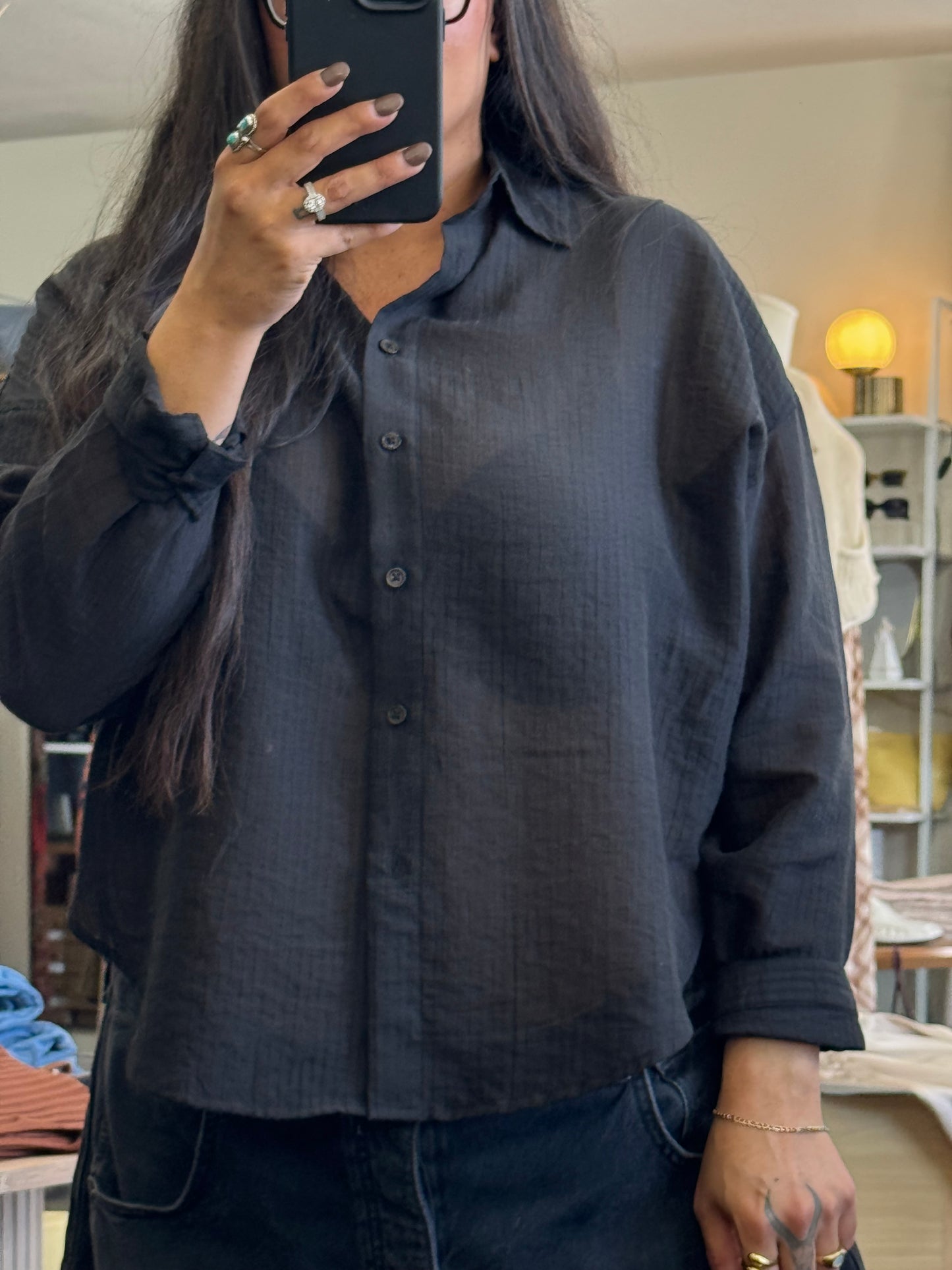 Time Of My Life pin striped sheer button front shirt
