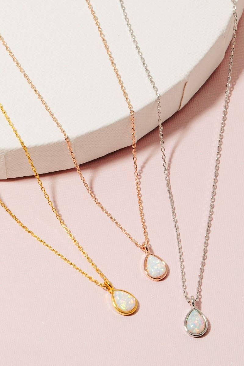 Fame Accessories - Gold Dipped Opal Tear Pendant Chain Necklace