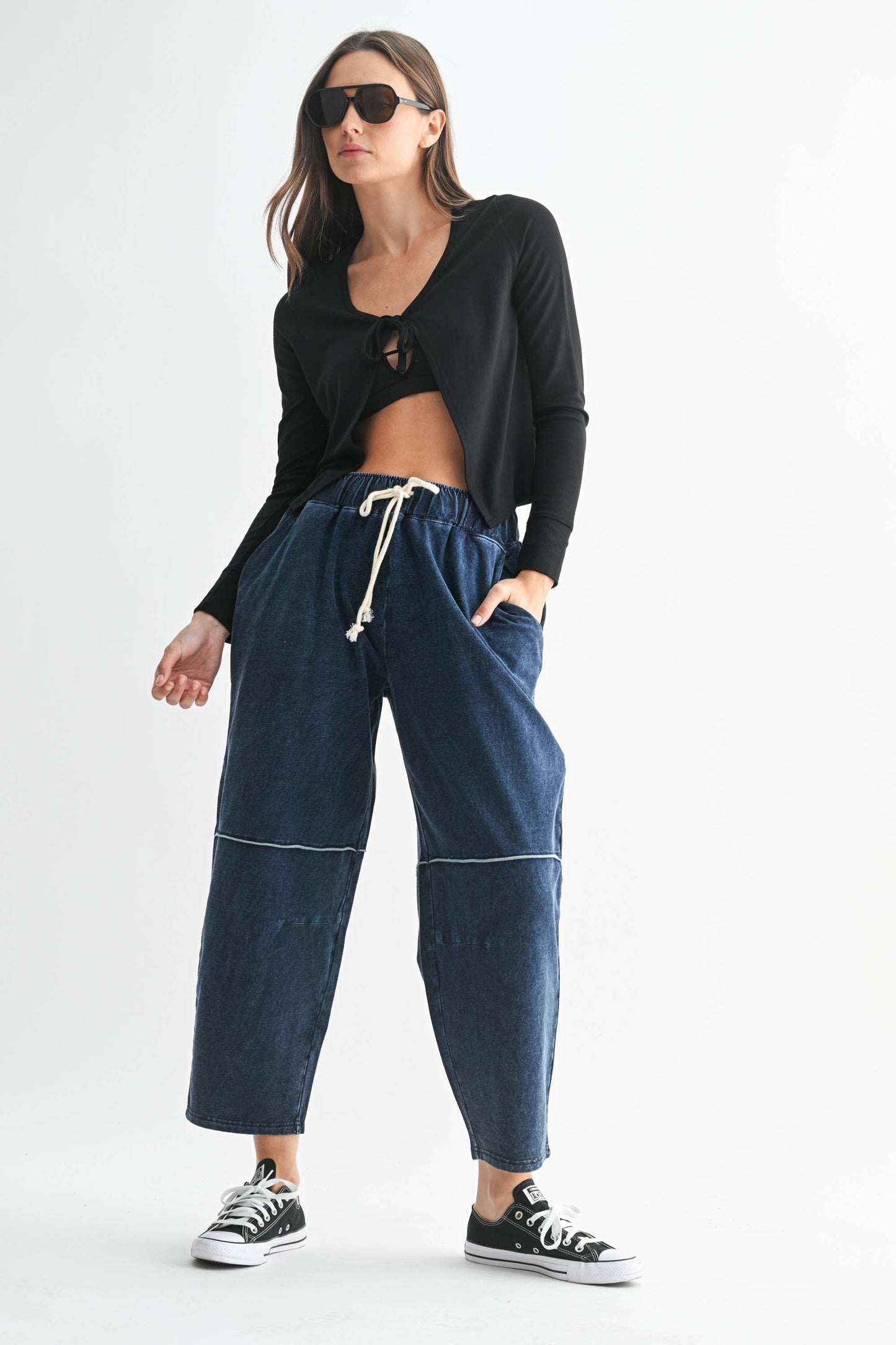 Mono B - Cotton Blend Mineral Wash Cropped Straight Leg Pants
