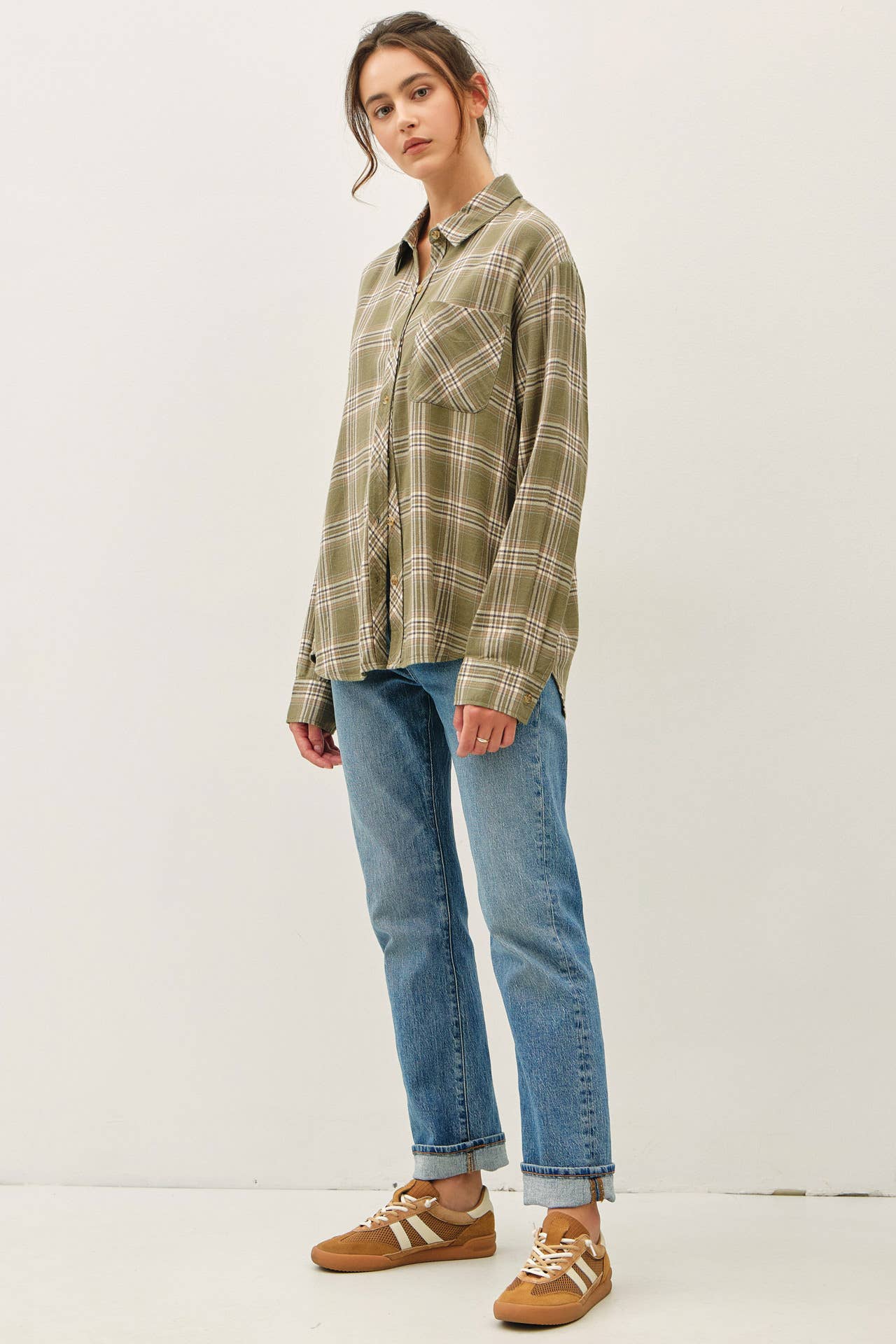 Be Cool - OLIVE PLAID FLANNEL SHIRT