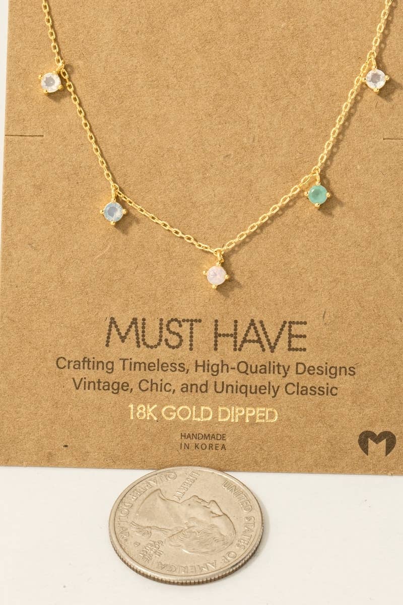 Fame Accessories - Gold Dipped Mini Cz Station Charms Chain Necklace