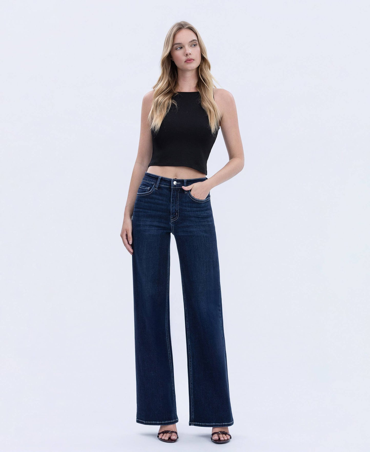 FLYING MONKEY - HIGH RISE DARK WASH FULL LENGTH WIDE JEANS