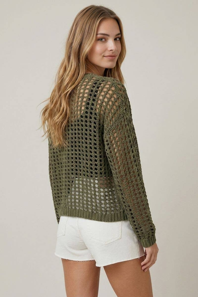 Doe and Rae - CROCHET FISHNET CROPPED OPEN CARDIGAN - 10685J