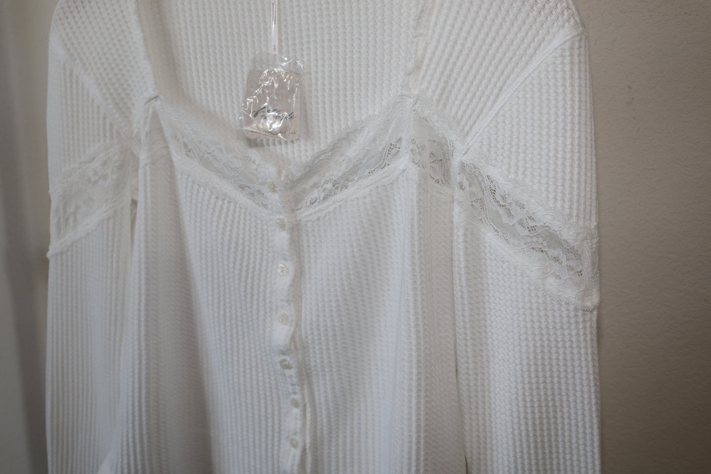 Free People Let’s Party Cardi Waffle Thermal Long Sleeve Lace top