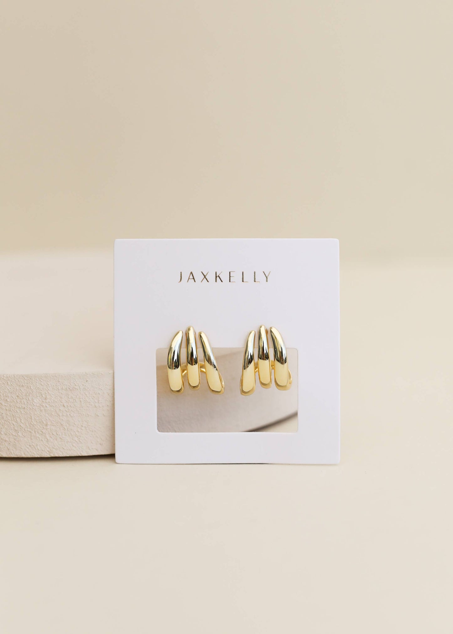 JaxKelly - Gold Three Hoop Huggie - Earring
